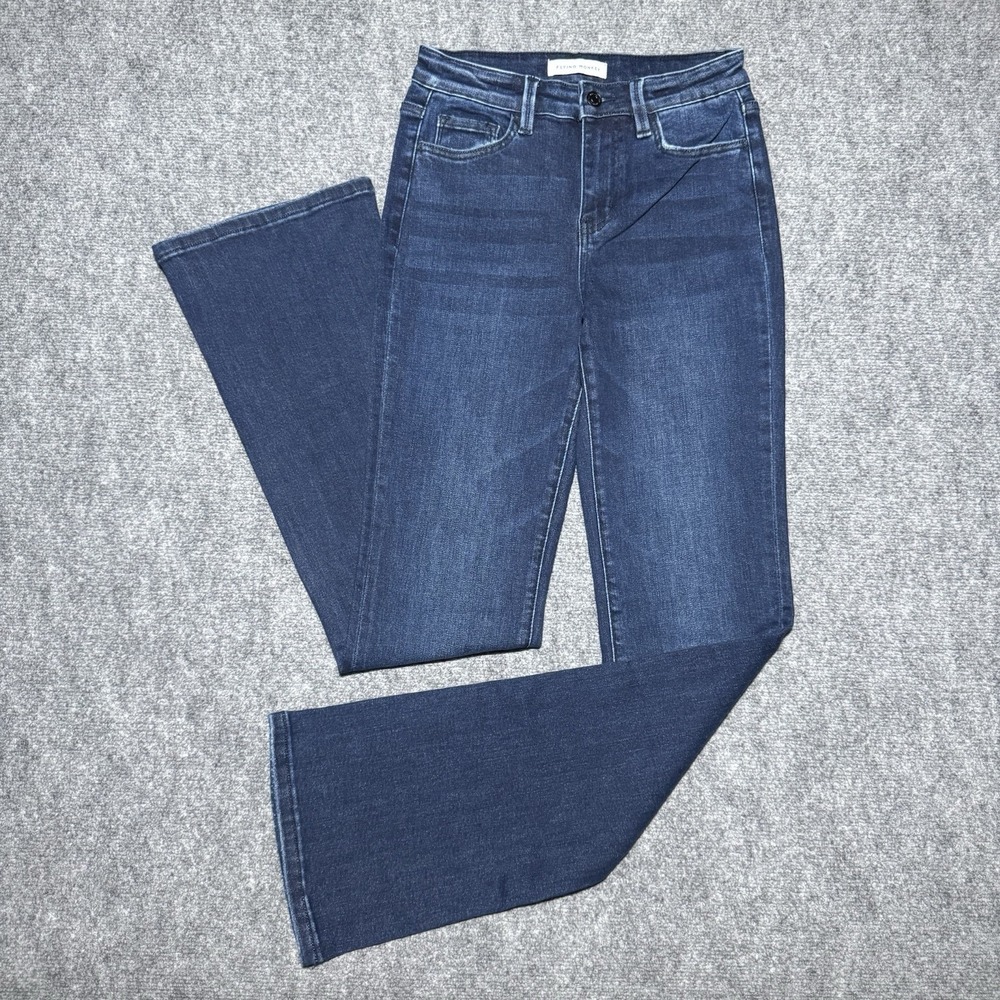 Flying Monkey High Rise Mini Flare Super Soft Jeans Women 27 Dark Wash 34 Inseam
